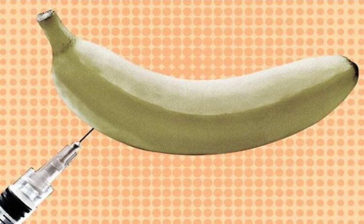 ingrandimento del pene tramite iniezione usando una banana come esempio